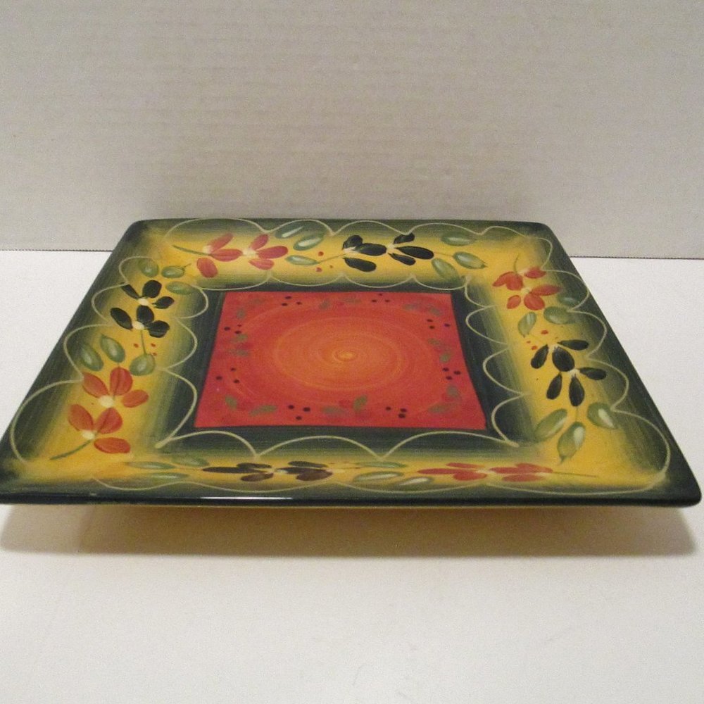 CORSICA HOME La Province Square Floral Hand Painted Decorative Stoneware Plate